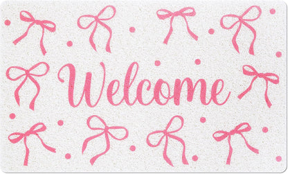 Mindsoft Pink Bow Doormat - 18x30 Non Slip Coquette Welcome Mat, Cute Pink Ribbon Door Mat for Apartment Entryway, Girls Bedroom Rug, Aesthetic Room Decor Gift for Her