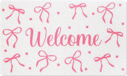 Mindsoft Pink Bow Doormat - 18x30 Non Slip Coquette Welcome Mat, Cute Pink Ribbon Door Mat for Apartment Entryway, Girls Bedroom Rug, Aesthetic Room Decor Gift for Her