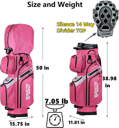 PGM Golf Cart Bag with 14 Way Organizer Divider Top, Premium Cart Bag with Handles and Rain Cover for Men
