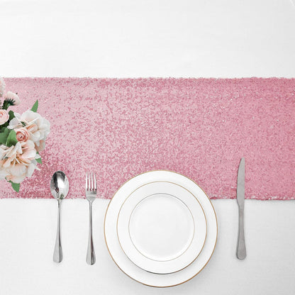 2 Packs 12 x 72 inches Light Pink Sequin Table Runner, Glitter Runner for Birthday Party Supplies Decorations Wedding Bachelorette Holiday Celebration Bridal Shower Baby Shower