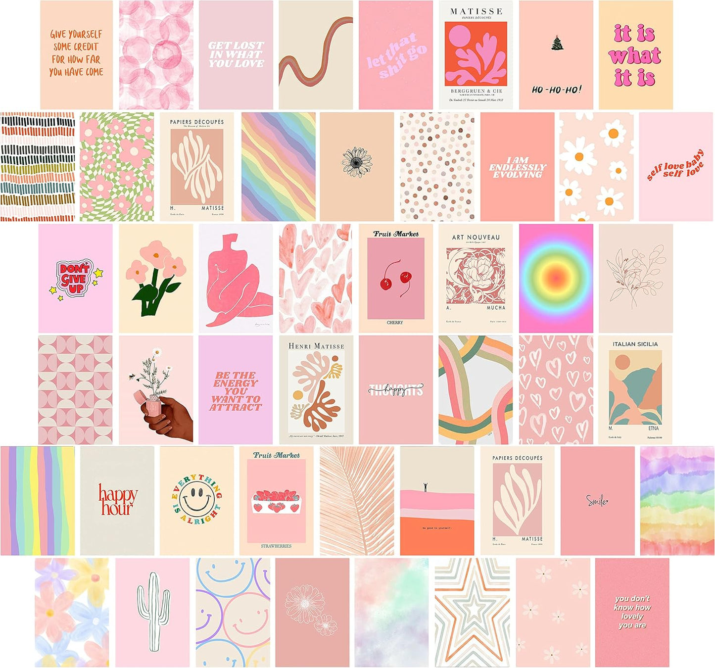 EDUS Pink Danish Pastel Room Decor, Wall Collage Kit, Aesthetic Posters Prints for Teen Girls, Dorm, 50pcs (4x6 inch), Trendy Wall Art