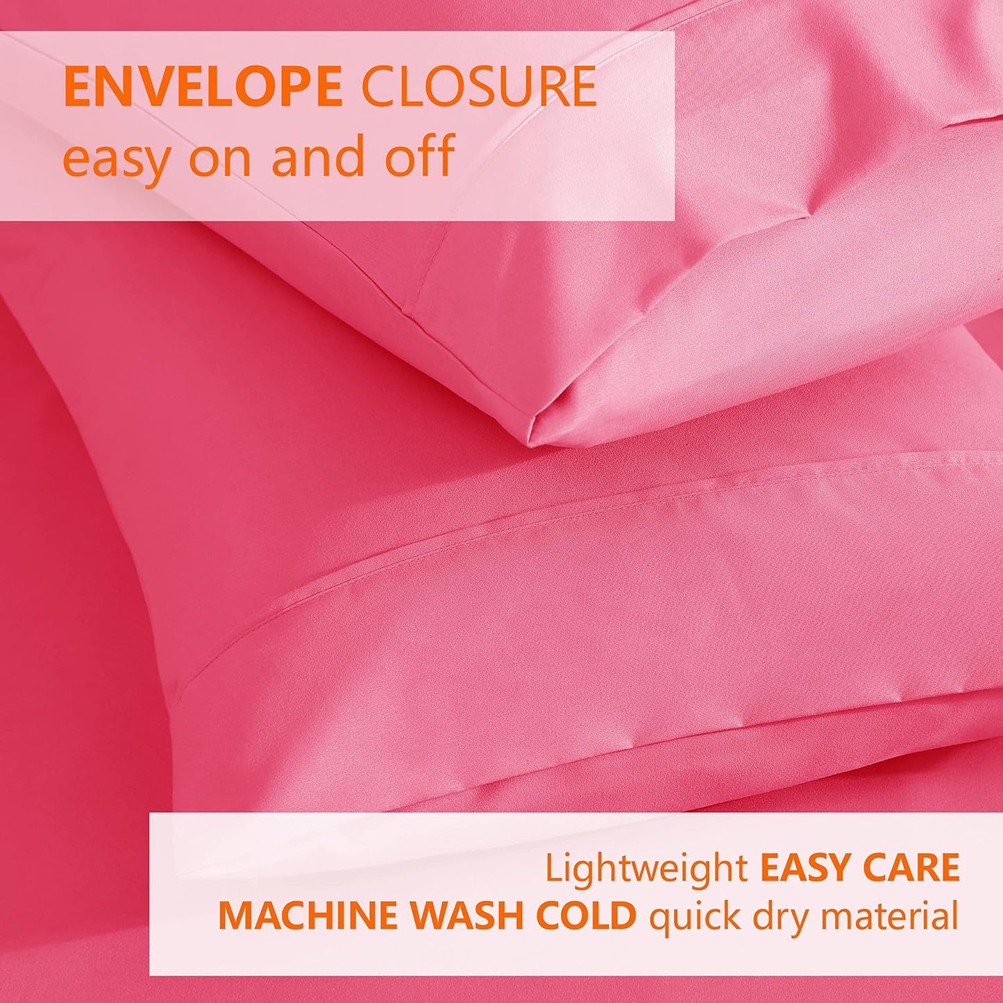 American Home Collection Pillow Case Set of 2 Double Brushed Microfiber Soft & Easy Care Pillowcases (Pink, Standard/Queen 20x30)