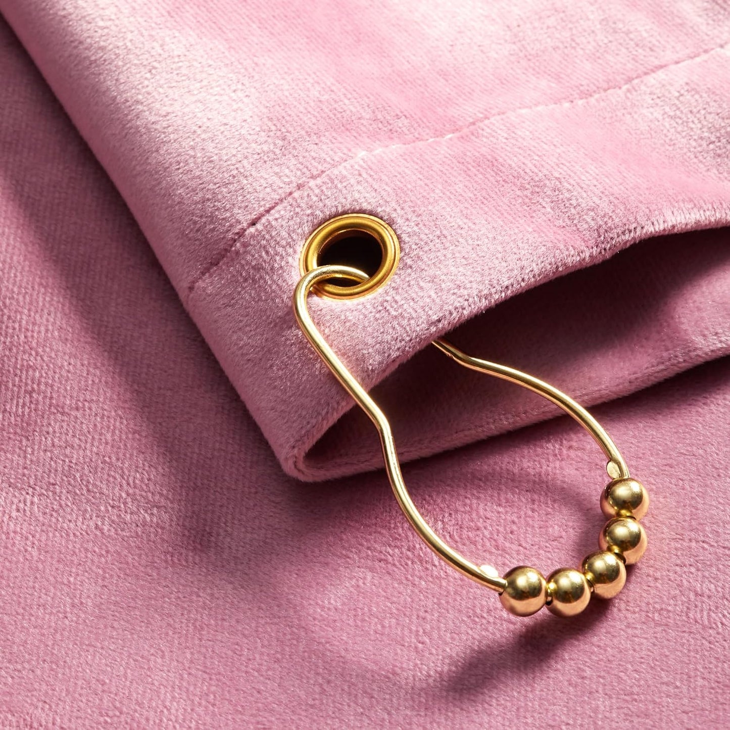 Velvet Pink Color Shower Curtain Pink Color Pleuche Thicken Soft Smooth Pleuche for Bathroom Shower Curtain 78X78 Inches-12Pcs Gold Metal Hooks