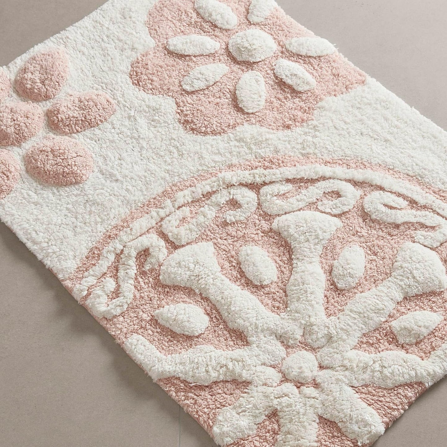 Madison Park Casablanca 100% Cotton Tufted Bathroom Rugs Luxurious Plush Medallion Floral Pattern Bath Mat Absorbent, Quick Dry, Spa Design Shower Room Décor, Rectangle 20" x 30", Pink