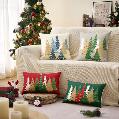 Christmas Pillow Covers 18x18 Inch Set of 2 Pink Aesthetic Decorative Christmas Tree Throw Pillows Linen Winter Holiday Decor for Home Sofa Couch Bed Chair