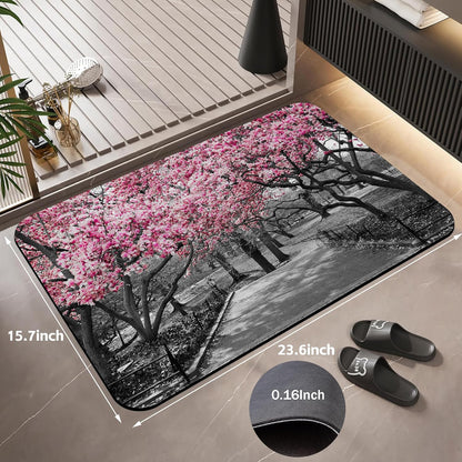 Pink Blossoms Trees Bath Rugs,Non-Slip and Absorbent Bathroom Rug Mat,Soft Dry Fast Machine Washable Bath Mats for Bathroom Kitchen Bathtub,Home Decor Accessories,15.7"×23.6"