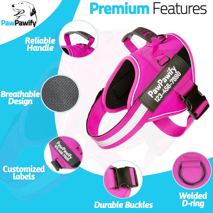 Custom No Pull Dog Harness with Name and Phone Number, Heavy Duty Personalized Pet Vest to Prevent Tugging, Pulling, or Choking, Training and Walking (New Pink, M (20-40 LBS))
