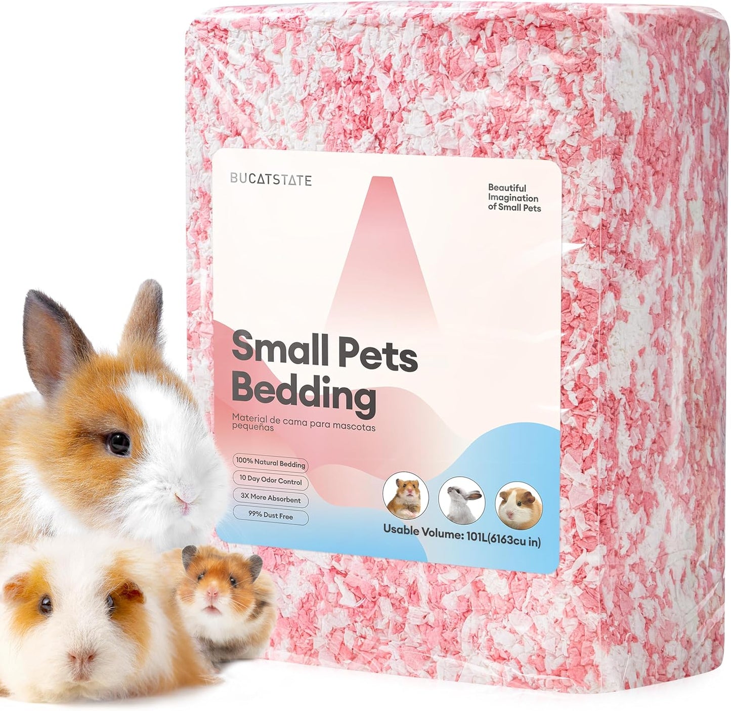 BUCATSTATE Hamster Bedding 101L, 99% Dust-Free Guinea Pig Bedding Odor Control Paper Bedding, Cozy Small Animal Bedding for Rabbit Rat Syrian Dwarf Hamsters Gerbils (Pink)