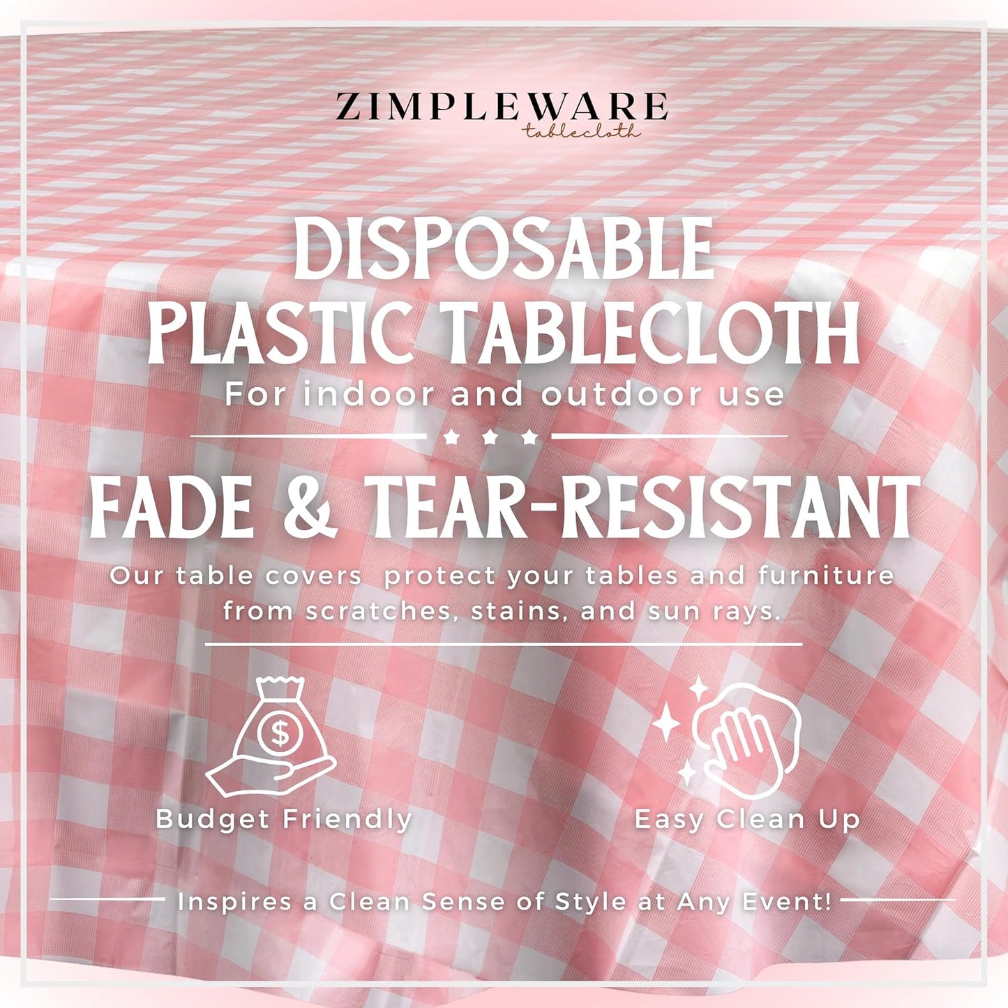 ZIMPLEWARE Premium Pink Gingham Checkered Plastic Table Cloth Disposable (12 Pack) Round Tablecloth (84in) Party Table Cloths Disposable, Perfect Table Cloth Round Cover for Any Table Up to 6 Feet