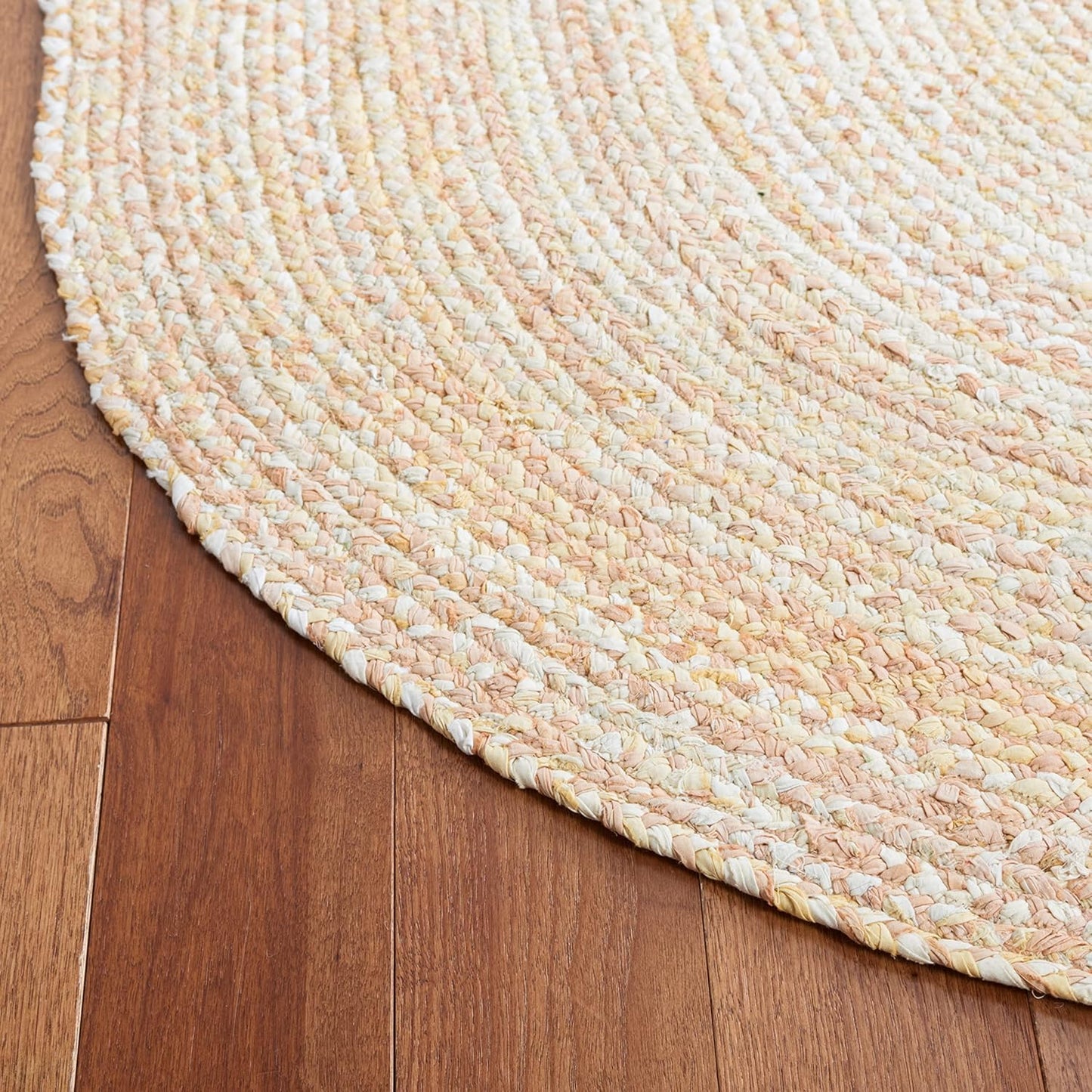 SAFAVIEH Braided Collection Area Rug - 5' x 8' Oval, Beige with Pink Accents, Handmade Cotton, Country Cottage Style, Reversible, Ideal for Areas in Entryway Living Room Bedroom Kitchen (BRD452B)