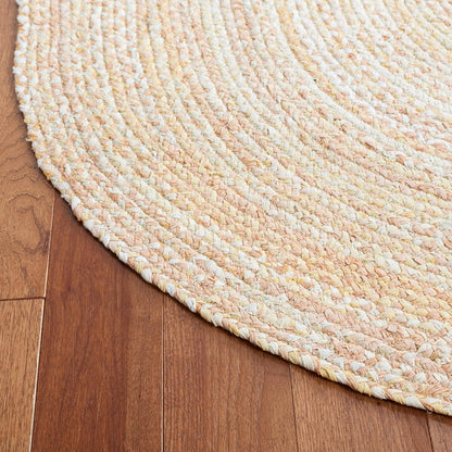SAFAVIEH Braided Collection Area Rug - 5' x 8' Oval, Beige with Pink Accents, Handmade Cotton, Country Cottage Style, Reversible, Ideal for Areas in Entryway Living Room Bedroom Kitchen (BRD452B)