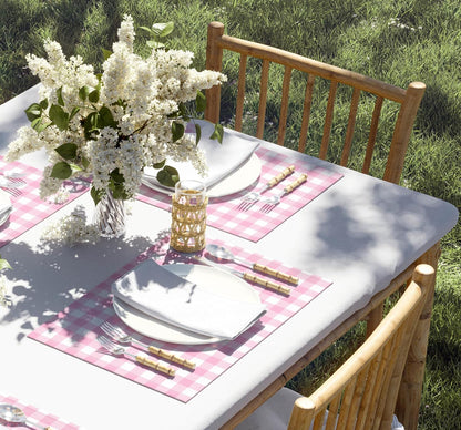 Baby Pink Gingham Paper Placemats - Set of 24 Disposable Placemats 12" x 18" - Perfect for Weddings, Parties, Backyard BBQ's, Bridal/Baby Shower - Printed on Quality Thick Paper - Made in the USA