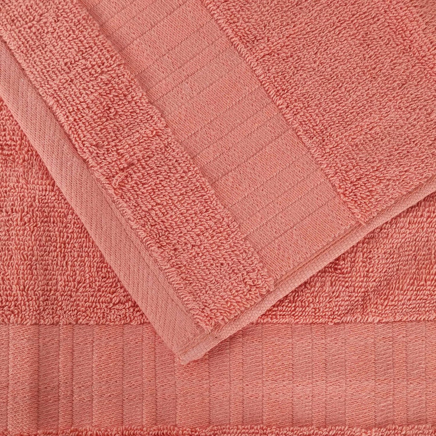 Superior 6-Piece Cotton Towel Set, Geometric Design, Dobby Border, Plush Quick Dry Towels, Decorative Bathroom, Spa, Includes 2 Bath, 2 Hand, 2 Face Towels/ Washcloth, Larissa Collection, Coral