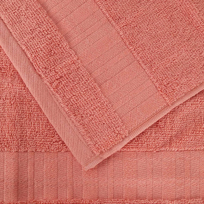 Superior 6-Piece Cotton Towel Set, Geometric Design, Dobby Border, Plush Quick Dry Towels, Decorative Bathroom, Spa, Includes 2 Bath, 2 Hand, 2 Face Towels/ Washcloth, Larissa Collection, Coral
