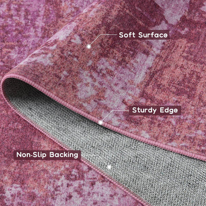 Merelax 5x7 Pink Living Room Area Rug, Large Washable Rugs for Bedroom Dining Room, Soft Boho Abstract Area Rugs, Modern Non Slip Low Pile Carpet for Office Study Kids Room
