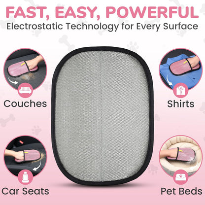 KEYVOZ Pet Hair Removal Glove for Cats and Dogs, Electrostatic Magic Brush Pet Hair Remover for Dog Couch, Available in Blue, Purple, Pink, Brown- Perfect for Pet Owners (Pink)