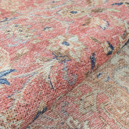 GLN Rugs Traditional Collection - Machine Washable Area Rug, Traditional Washable, Non Slip, Low Pile Chenille Rug, Living Room, Bedroom, Kitchen Rug (5'3" Round Pink/Cream)