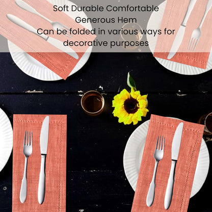 Cotton Clinic Dinner Napkins Famhouse Style 100% Cotton 18x18 Inch Set of 4 - Soft Durable Reusable Table Napkins for Dining Wedding Parties Holidays Easter and Everyday Use Cloth Napkins Coral Peach