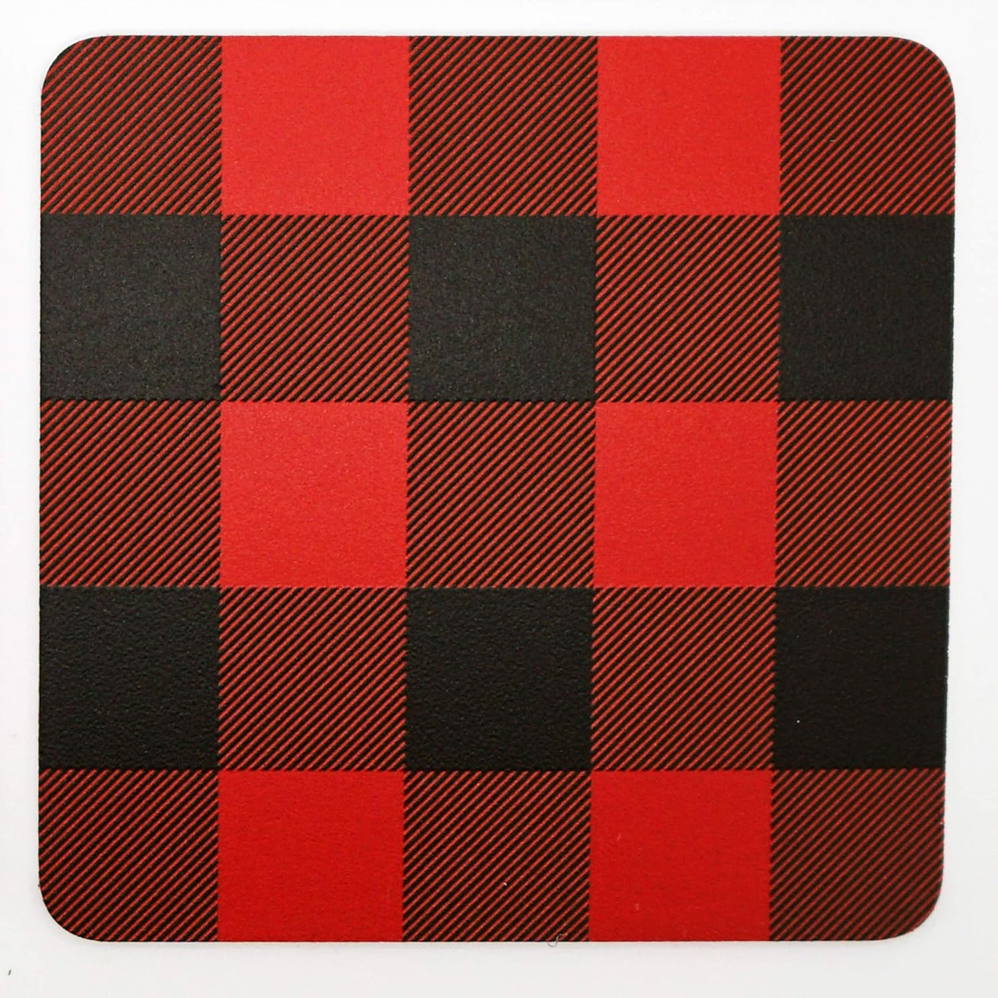 Set Of Four Coasters, Rustic Buffalo Check Plaid Pattern with Cork Base, Made in the USA by Blinggasm (Light Pink)