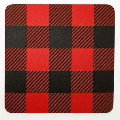 Set Of Four Coasters, Rustic Buffalo Check Plaid Pattern with Cork Base, Made in the USA by Blinggasm (Light Pink)