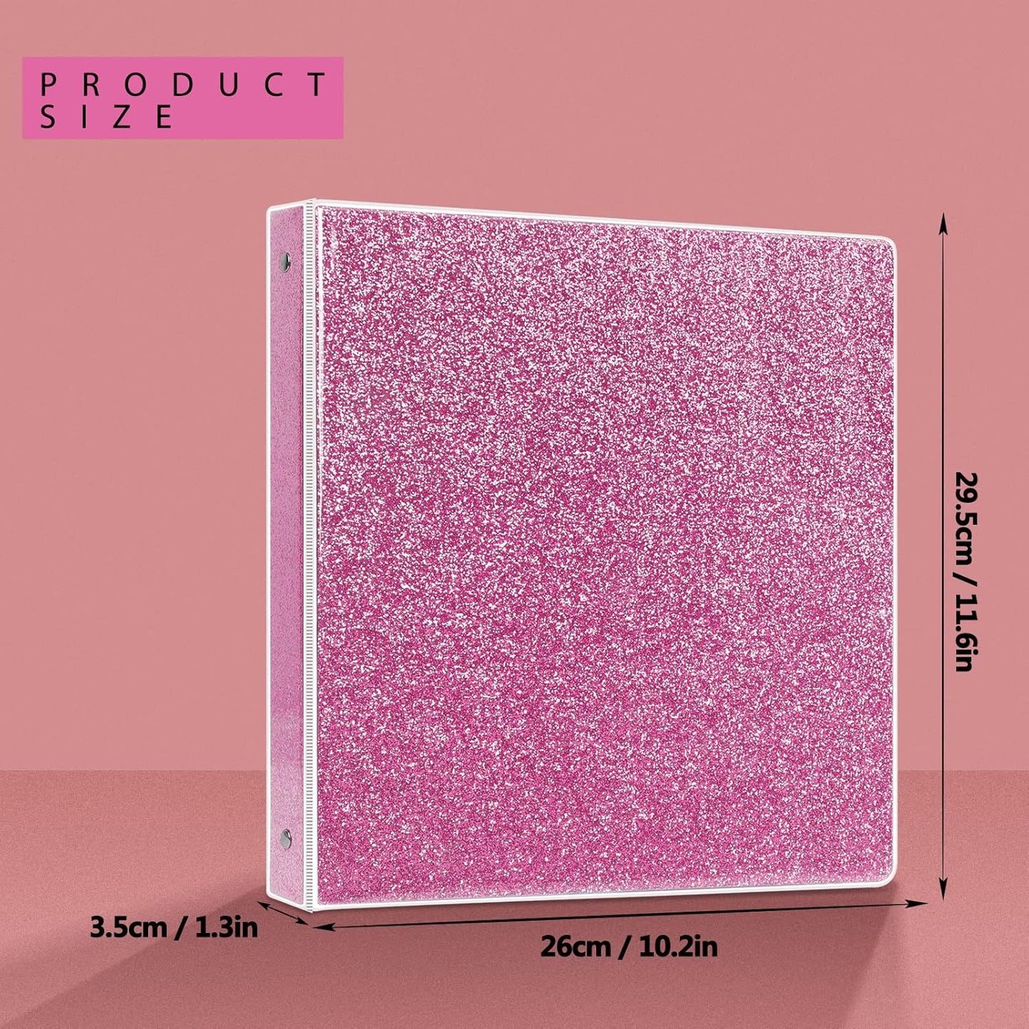 NatureTouch 3 Ring Binder, Glitter 1 Inch Organizer (10.5'' x 11.5'') Holds 8.5'' x 11''Letter Size 300 Pages, Waterproof Durable View Binder, 1 Pack, Pink