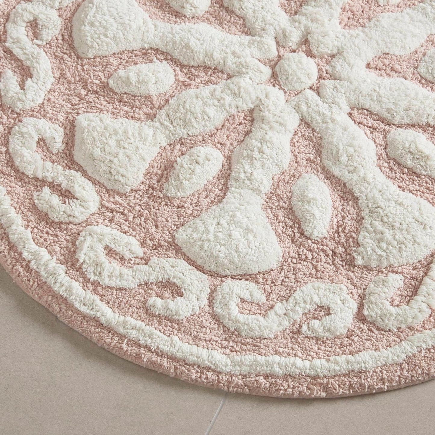 Madison Park Casablanca 100% Cotton Tufted Bathroom Rugs Luxurious Plush Medallion Floral Pattern Bath Mat Absorbent, Quick Dry, Spa Design Shower Room Décor, Round 25", Pink