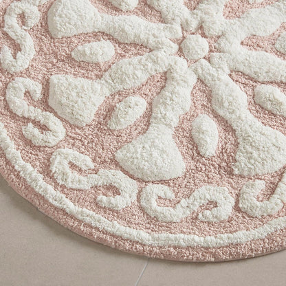 Madison Park Casablanca 100% Cotton Tufted Bathroom Rugs Luxurious Plush Medallion Floral Pattern Bath Mat Absorbent, Quick Dry, Spa Design Shower Room Décor, Round 25", Pink