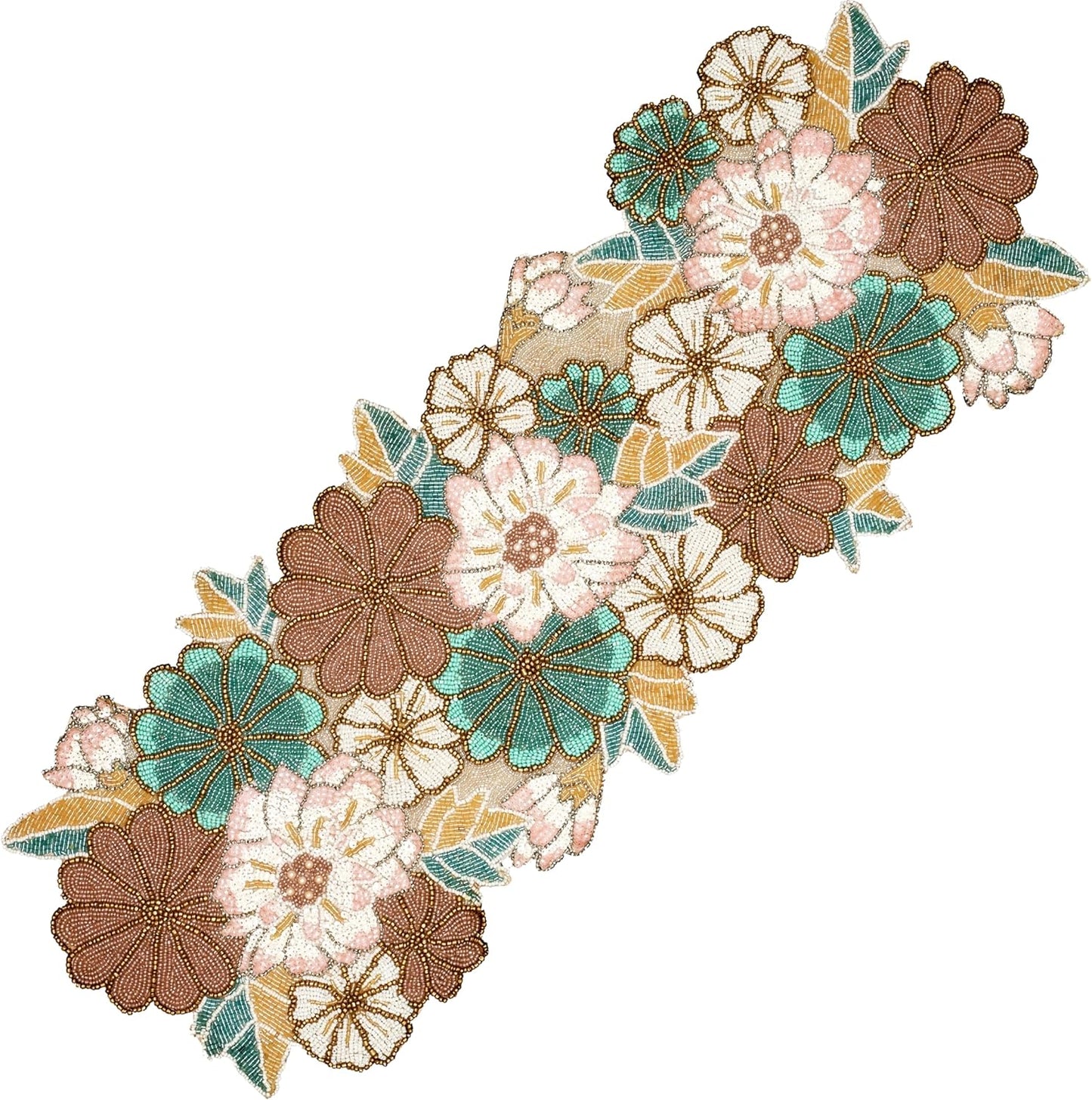 Handmade Beaded Beaded Runner 36 inch for Wedding, Party & Home Decor - 13x36 inch Pink/Light Brown Glass Beads Mat - Rustic Boho Embroidery Runner (Multi) - ALPHA Living HOME