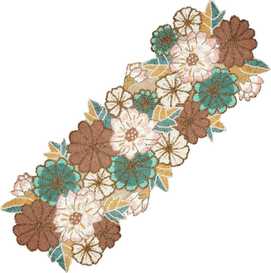 Handmade Beaded Beaded Runner 36 inch for Wedding, Party & Home Decor - 13x36 inch Pink/Light Brown Glass Beads Mat - Rustic Boho Embroidery Runner (Multi) - ALPHA Living HOME