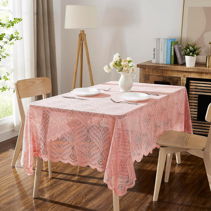 Warm Home Designs 60 x 84 Blush Pink Leaf Lace Tablecloth. AME Blush 60x84 | Rectangular Lace Tablecloth with Large Leaves. Floral Table Cloth, Rustic Overlay, Boho Table Cover for Farmhouse Kitchen.