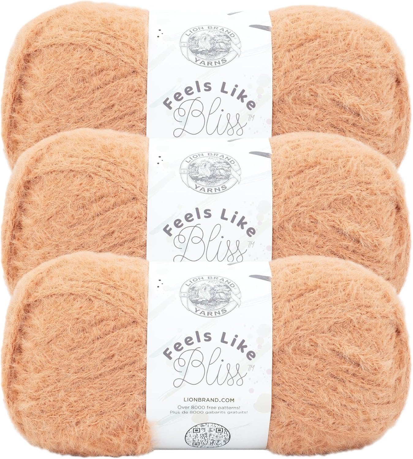 Lion Brand Yarn Feels Like Bliss, Bulky Yarn for Knitting, Peach, 3 Pack