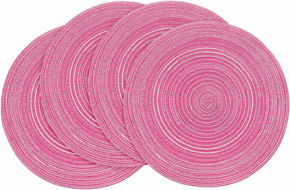 Floroom 15 Inch Round Braided Placemats Set of 4, Washable Heat Resistant Cotton Polyester Circle Place Mats for Kitchen Dining Table - Berry Pink