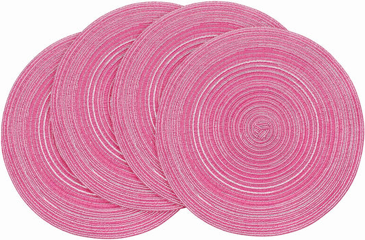 Floroom 15 Inch Round Braided Placemats Set of 4, Washable Heat Resistant Cotton Polyester Circle Place Mats for Kitchen Dining Table - Berry Pink
