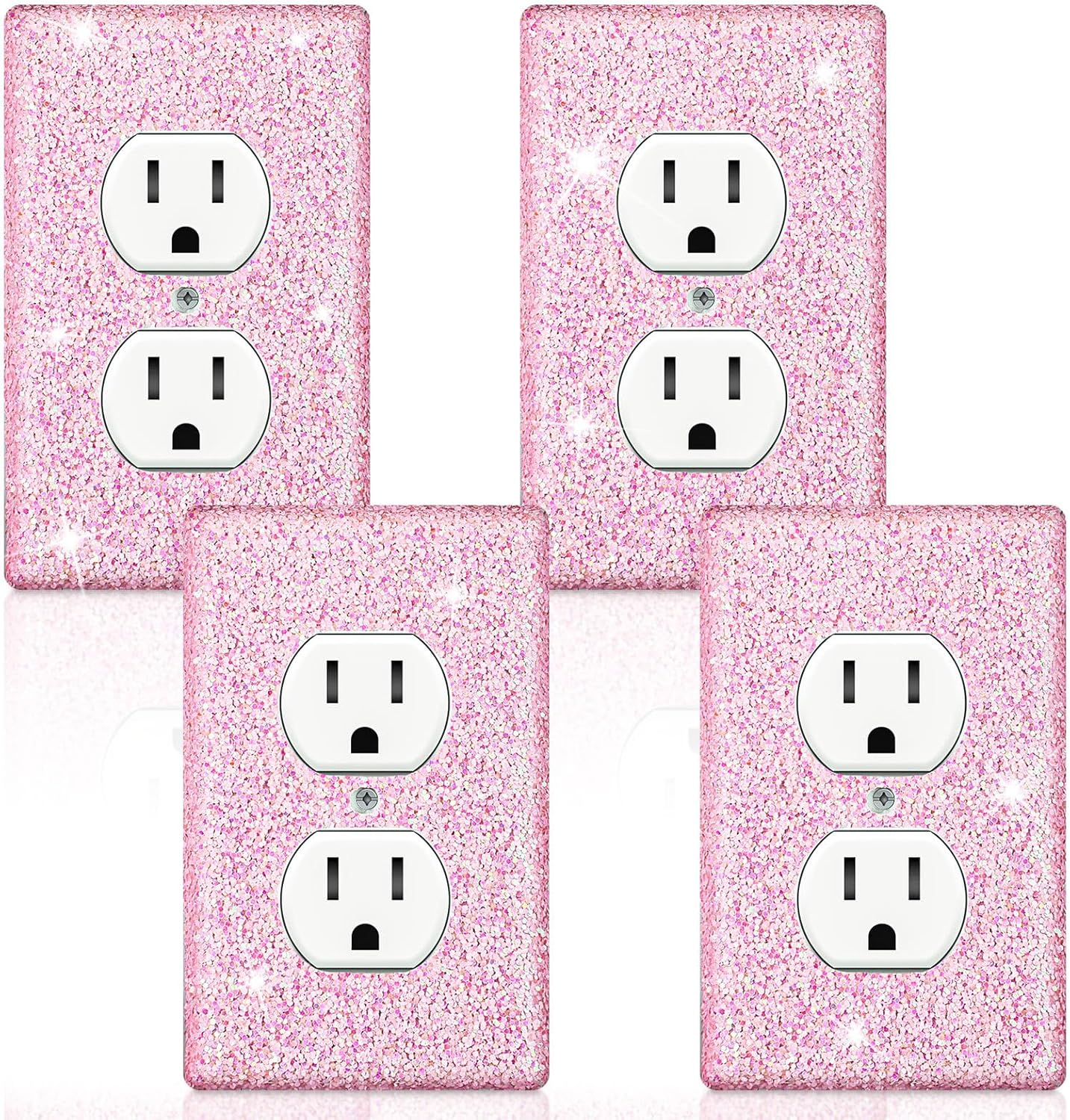Yexiya 4 Pcs Pink Glitter Light Switch Covers Preppy Room Decor, Cute Bling Outlet Wall Plate Covers for Nursery Women Teens Princess Theme Room Decor