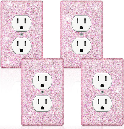 Yexiya 4 Pcs Pink Glitter Light Switch Covers Preppy Room Decor, Cute Bling Outlet Wall Plate Covers for Nursery Women Teens Princess Theme Room Decor
