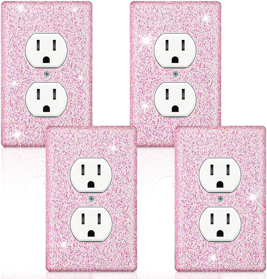 Yexiya 4 Pcs Pink Glitter Light Switch Covers Preppy Room Decor, Cute Bling Outlet Wall Plate Covers for Nursery Women Teens Princess Theme Room Decor