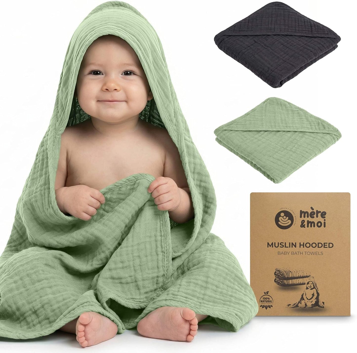 Mère & Moi: Muslin Hooded Baby Bath Towel – 2 Pack, Pink & Peach - 30", Soft Cotton, Absorbent, Quick-Dry, Oeko-TEX, Pool-Water, Newborn-Toddler Care
