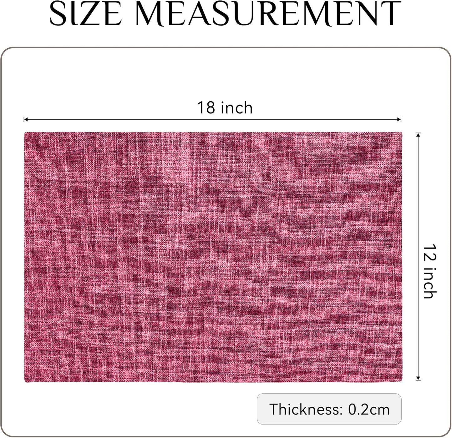 Softalker Faux Linen Placemats Set of 8-12 x 18 Inch, Heat Resistant Double Layered Durable Burlap Farmhouse Place Mats, Non-Slip Washable Rustic Table Mats for Dining, Kitchen, Party（Pink