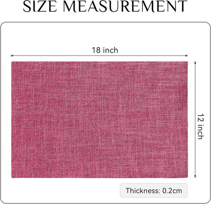 Softalker Faux Linen Placemats Set of 8-12 x 18 Inch, Heat Resistant Double Layered Durable Burlap Farmhouse Place Mats, Non-Slip Washable Rustic Table Mats for Dining, Kitchen, Party（Pink