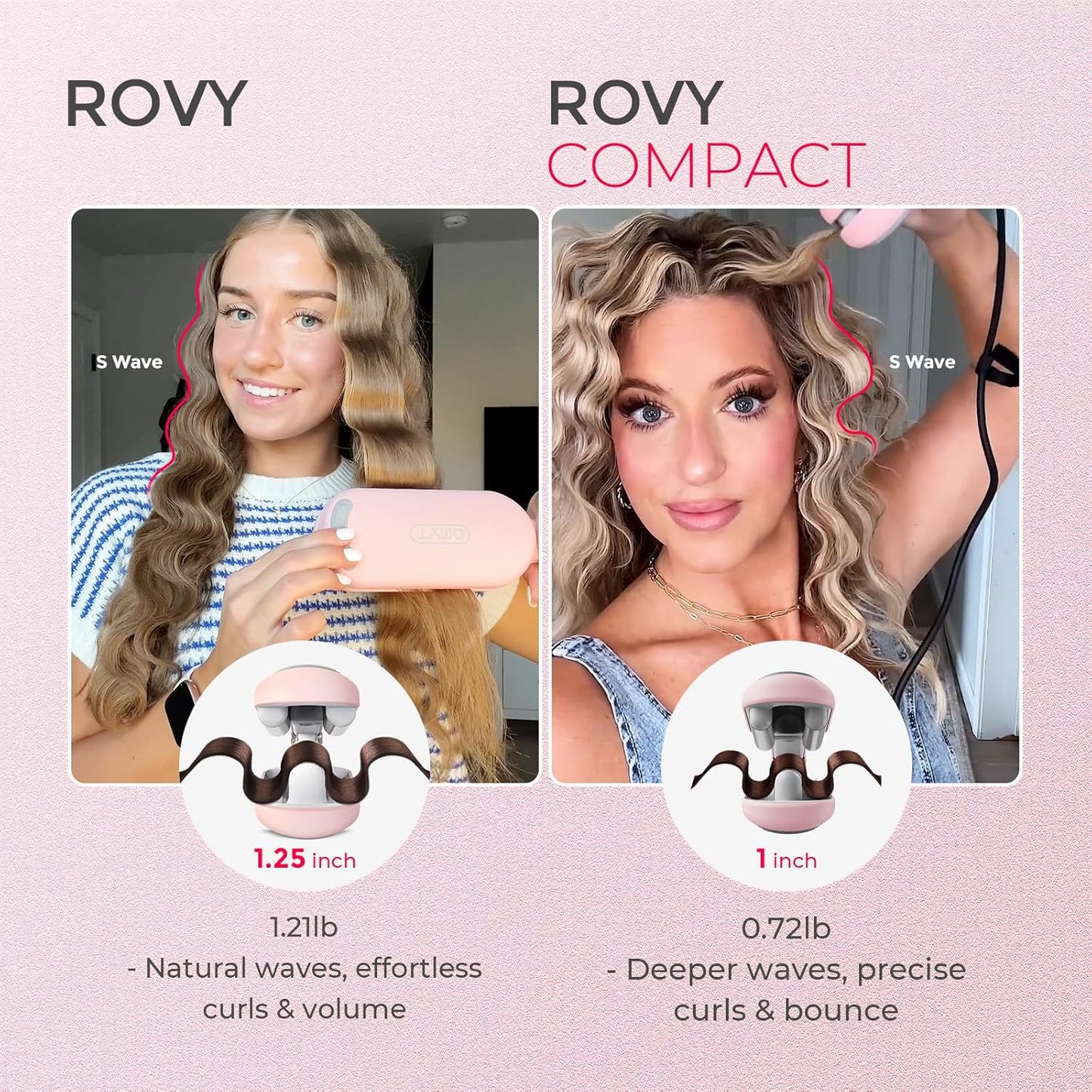 Curling Iron Hair Crimper Waver - TYMO ROVY Beach Waves Curling Wand, Ionic Deep Waver Hair Curler Tool with Ceramic 3 Barrel for Women, Dual Voltage, Anti-Scald, Easy to Use, Pink, 1 Inch