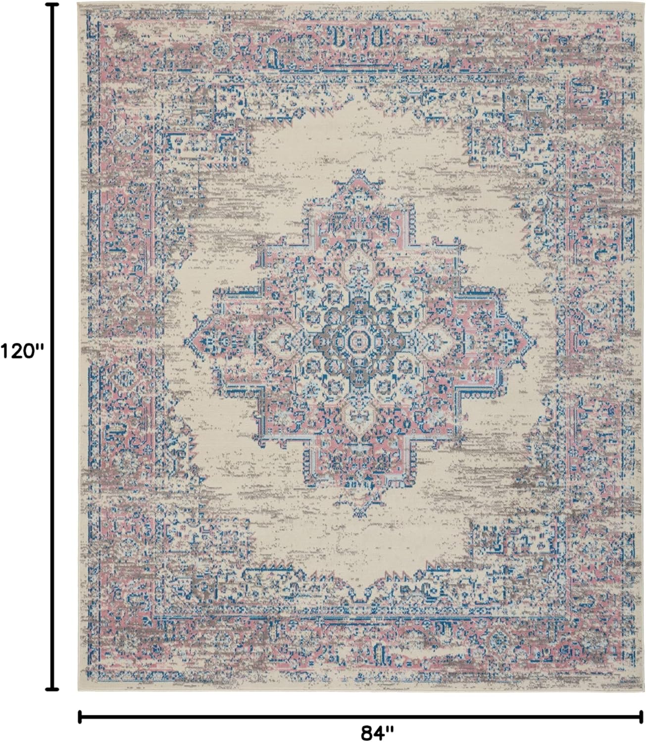 Nourison Home Grafix Ivory Pink 7' x 10' Area Rug - Easy Clean, Non Shedding, Bed Room, Living Room, Dining Room, Kitchen (7' x 10')