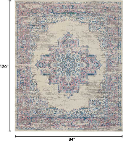 Nourison Home Grafix Ivory Pink 7' x 10' Area Rug - Easy Clean, Non Shedding, Bed Room, Living Room, Dining Room, Kitchen (7' x 10')