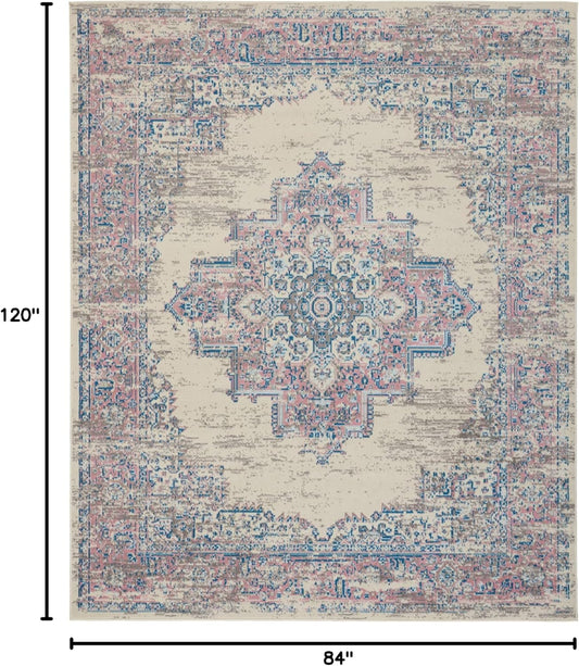 Nourison Home Grafix Ivory Pink 7' x 10' Area Rug - Easy Clean, Non Shedding, Bed Room, Living Room, Dining Room, Kitchen (7' x 10')