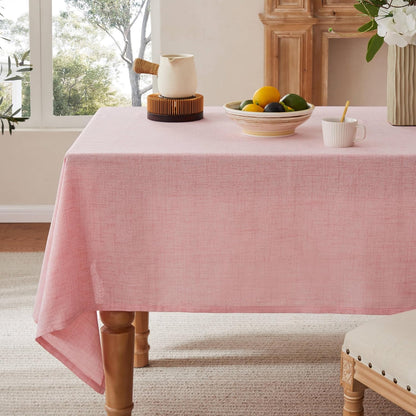Farmhouse Linen Rectangular Tablecloth, Pink 60x120 Inch | Sleek Draping Style, Cotton Blend, Water Resistant Dining Tablecloths, Washable Stain-Resistant, Easy Care Table Cover