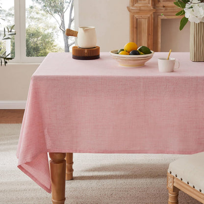 Farmhouse Linen Rectangular Tablecloth, Pink 60x84 Inch | Sleek Draping Style, Cotton Blend, Water Resistant Dining Tablecloths, Washable Stain-Resistant, Easy Care Table Cover