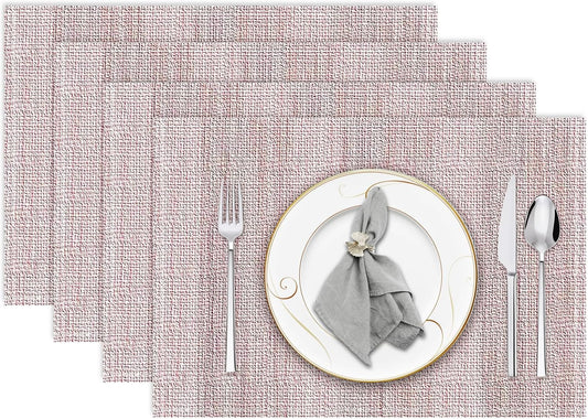 Niviy Pink Placemats Set of 4, 12x18 Inch Washable Easy to Clean Rectangular Cute Placemats for Kitchen Table Holiday Wedding Party Dining Room Decoration