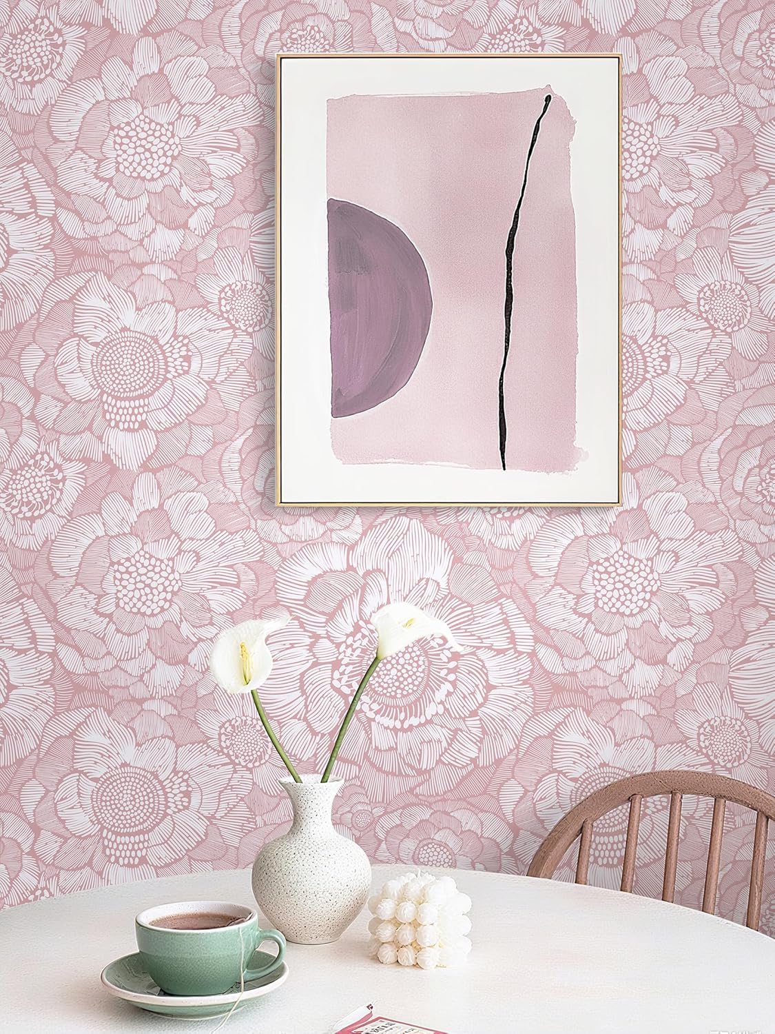 HeloHo Pink Peel and Stick Wallpaper Pink Floral Contact Paper Boho Wallpaper Removable Self Adhesive Flower Wall Paper for Cabinet Bathroom Bedroom Decoral Papel Tapiz para Pared 17.3" X 78.7"