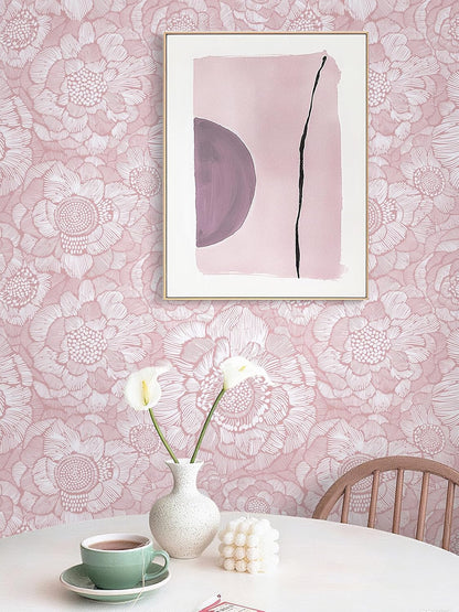 HeloHo Pink Peel and Stick Wallpaper Pink Floral Contact Paper Boho Wallpaper Removable Self Adhesive Flower Wall Paper for Cabinet Bathroom Bedroom Decoral Papel Tapiz para Pared 17.3" X 78.7"