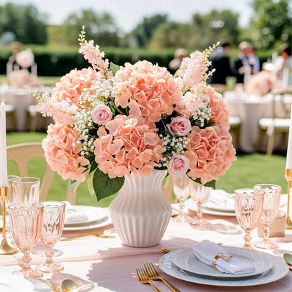 Auihiay 64 PCS Full Hydrangea Flowers, Silk Hydrangea Artificial Flowers Heads with Stems, Artificial Flowers for Wedding, Garden, Baby Shower, Party, Outdoor Indoor Decoration (Light Peach)