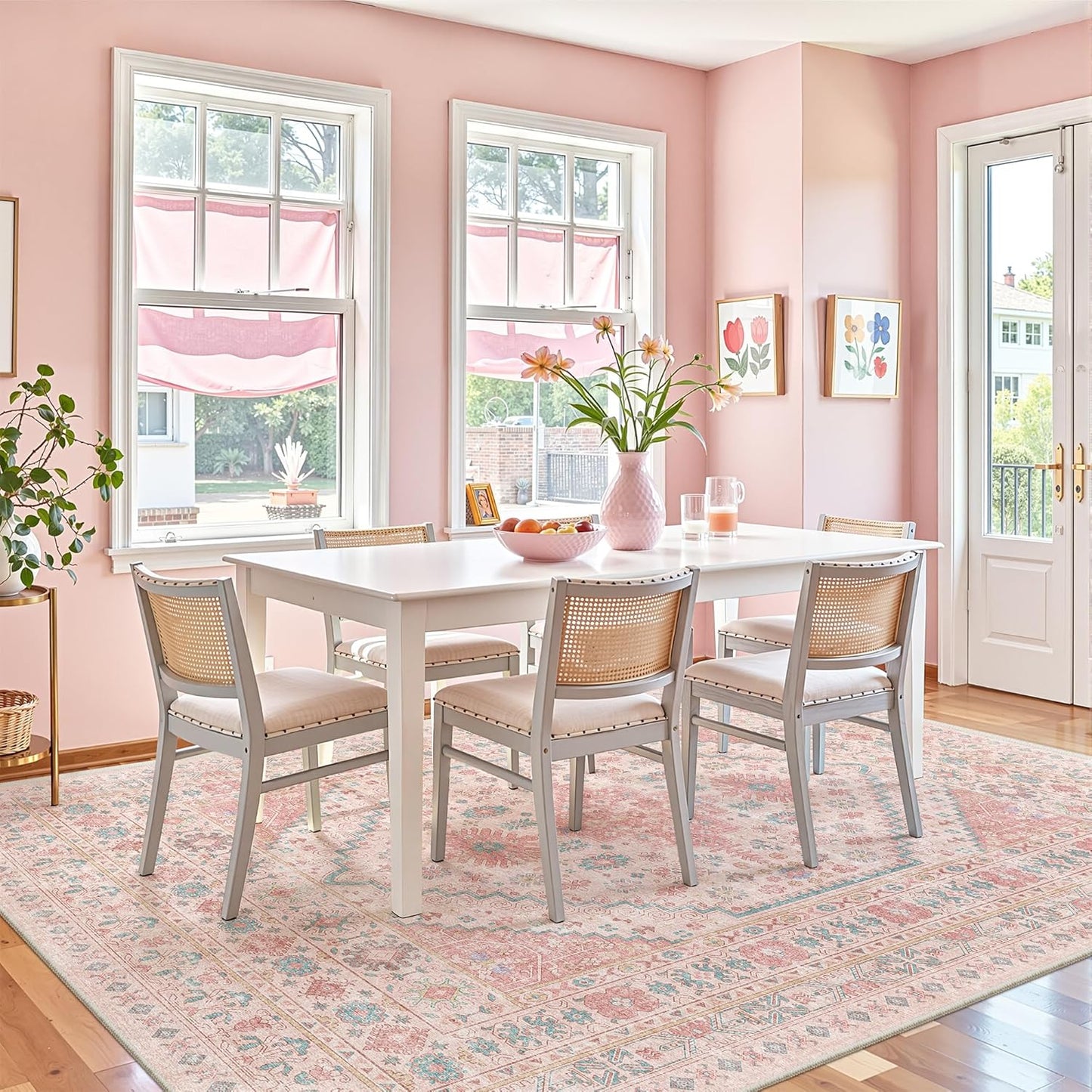 zesthome Pink Rug - 5x7 Area Rugs for Bedroom, Stain Resistant Washable Rugs for Nursery Room, Living Room, Home Decor, Girls Rug (Pink/Blue,5'x7')